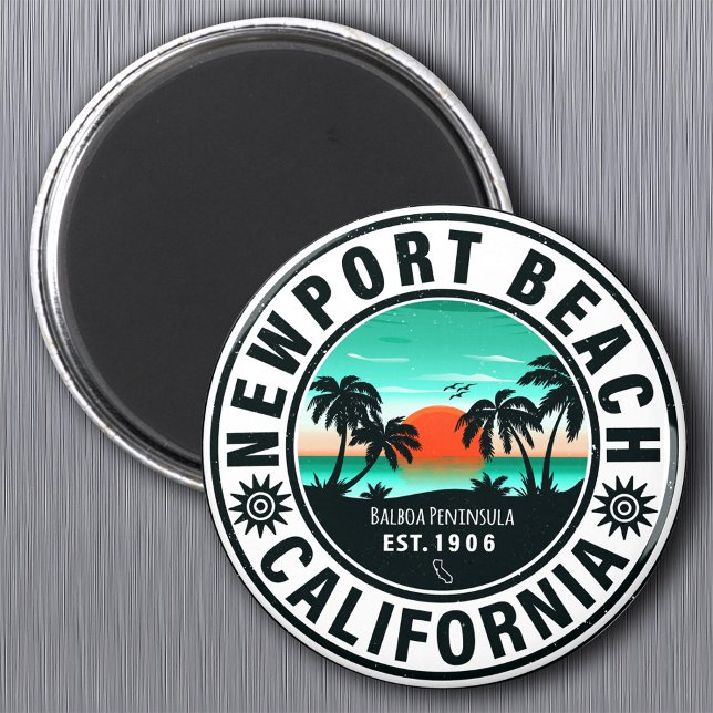Newport Beach California Retro Sunset Vacation 80e Magnet (Von Creator hochgeladen)