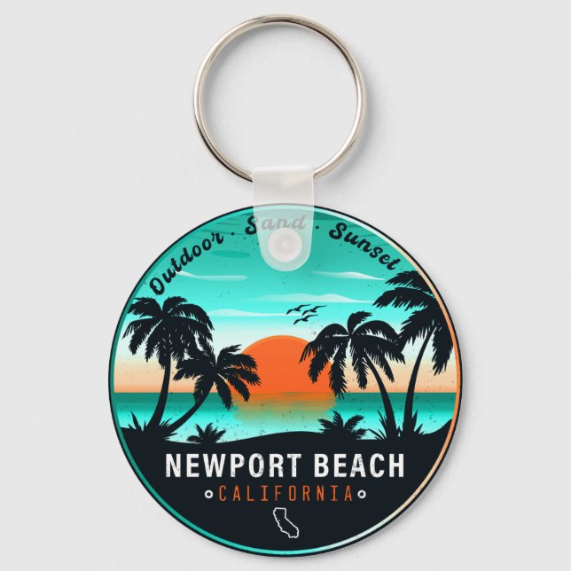 Newport Beach California Retro Sunset Vacation 80e Schlüsselanhänger (Vorderseite)