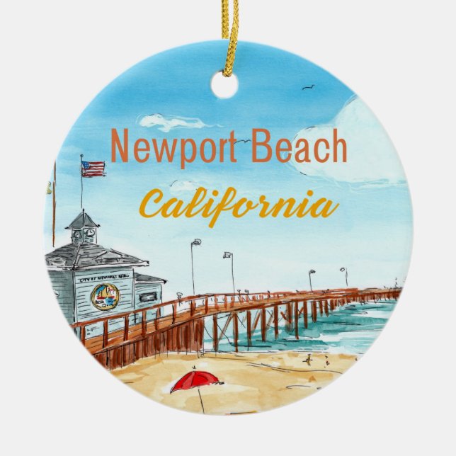 Newport Beach Pier Schmuck Keramik Ornament (Vorne)