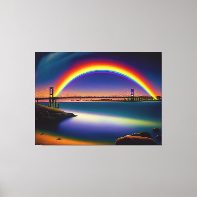 Newport Bridge, Sommernacht, Regenbogen Leinwanddruck (Vorderseite)
