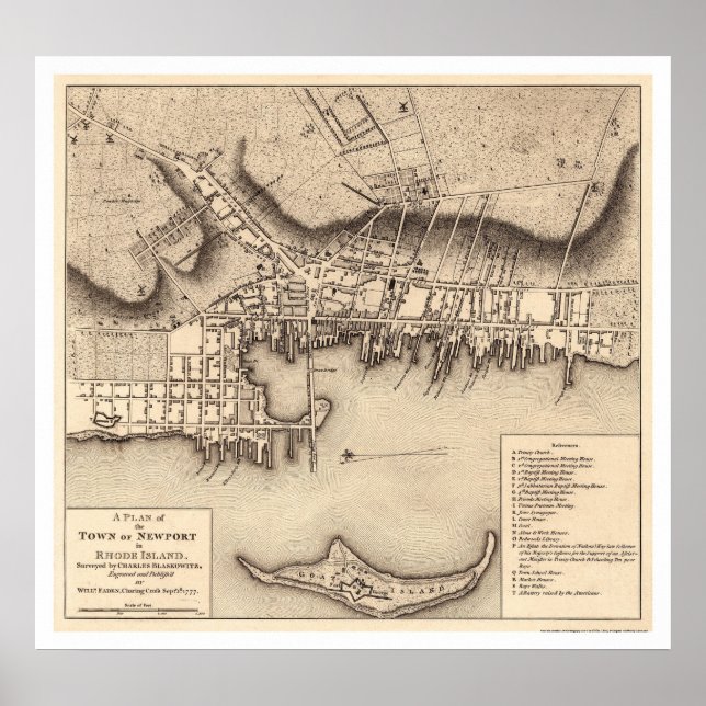 Newport-Karte des Revolutionären Krieges - 1777 Poster (Vorne)