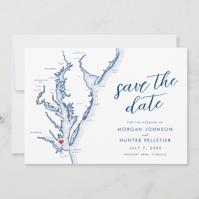 Newport News Virginia Karte Moderne Hochzeit (Vorderseite)