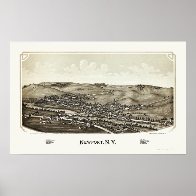 Newport, NY Panoramic Map - 1890 Poster (Vorne)