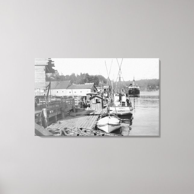 Newport, Oregon Wasserfront Aussicht auf Fischerbo Leinwanddruck (Vorderseite)