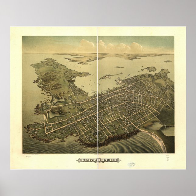 Newport Rhode Island 1878 Antique Panorama Karte Poster (Vorne)