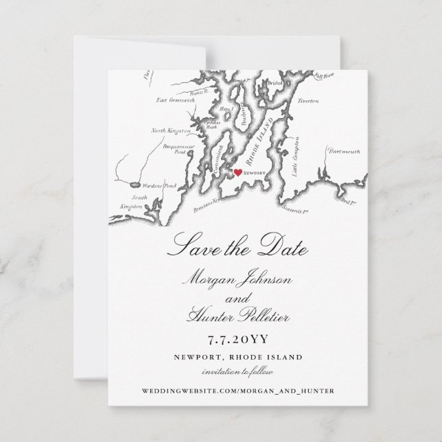 Newport Rhode Island Elegante Schwarz-weiße Hochze Save The Date (Vorderseite)