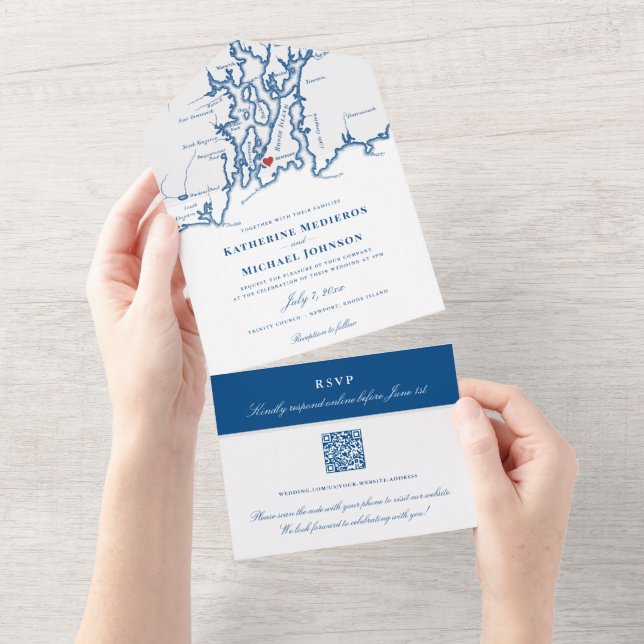 Newport Rhode Island Elegante Wedding All In One Einladung (Abreißen)