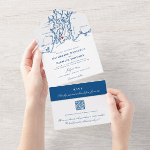Newport Rhode Island Elegante Wedding All In One Einladung