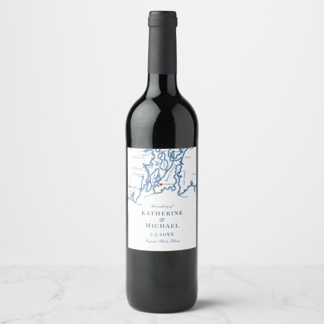 Newport Rhode Island Map Elegant Marine Wedding Weinetikett (Vorderseite)