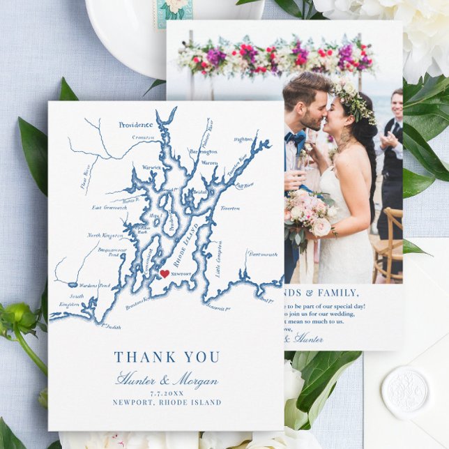 Newport Rhode Island Wedding Flat Dankeskarte (These Newport, RI thank you cards are perfect for your Narragansett bay destination wedding)