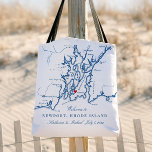 Newport Rhode Island Wedding Welcome Tote Bag Tasche<br><div class="desc">Herzlich willkommen bei Ihrer Hochzeit in Newport, Rhode Island mit unserem charmanten Willkommen in den Taschen von Newport! Diese Tasche mit einem stilvollen marineblauen Narragansett Bay-Design eignen sich ideal für Seesoirées. Das Hotel ist perfekt geeignet für Orte wie The Chanler, Rosecliff Mansion, OceanCliff Hotel, The Vanderbilt, Belle Mer, 41° North,...</div>