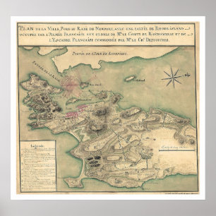 Newport, RI Revolutionäre Karte 1780 Poster