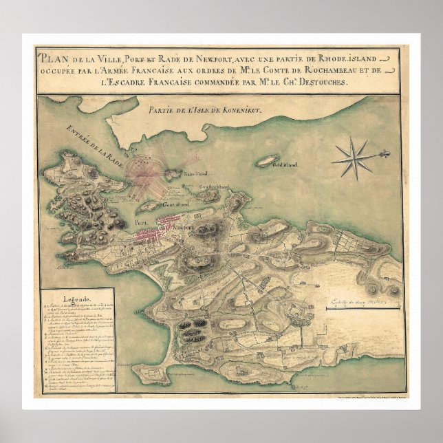 Newport, RI Revolutionäre Karte 1780 Poster (Vorne)