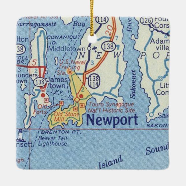 Newport RI Vintag Map Keramikornament (Rückseite)