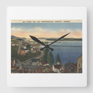 Newport VT Lake Memphremagog Vintager Stil der 40e Quadratische Wanduhr