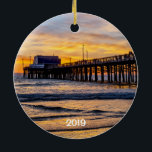 Newport's Balboa Pier 2 sided round Keramik Ornament<br><div class="desc">Beautiful Newport Beach in Southern California with the Balboa Pier with sunlight and sunset.  This two sided ornament is vibrant with different views and makes a great vacation memento.</div>