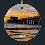 Newport's Balboa Pier 2 sided round Keramik Ornament<br><div class="desc">Beautiful Newport Beach in Southern California with the Balboa Pier with sunlight and sunset.  This two sided ornament is vibrant with different views and makes a great vacation memento.</div>