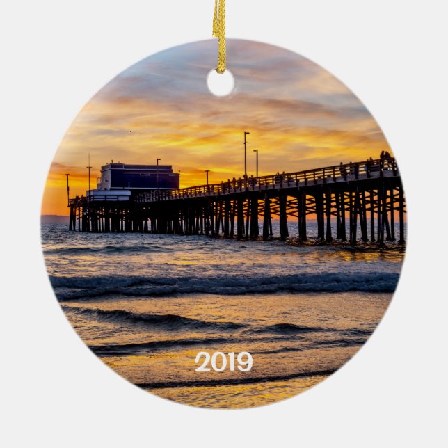 Newport's Balboa Pier 2 sided round Keramik Ornament (Hinten)