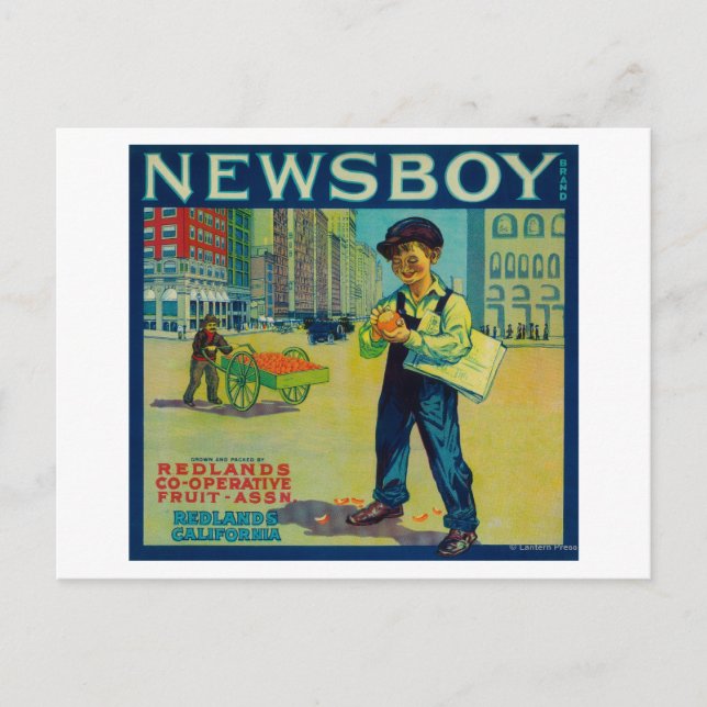 Newsboy Orange LabelRedlands, CA Postkarte (Vorderseite)