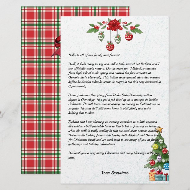 Newsletter der Weihnachtsfamilie hinzufügen Karier Briefpapier (Vorne/Hinten)
