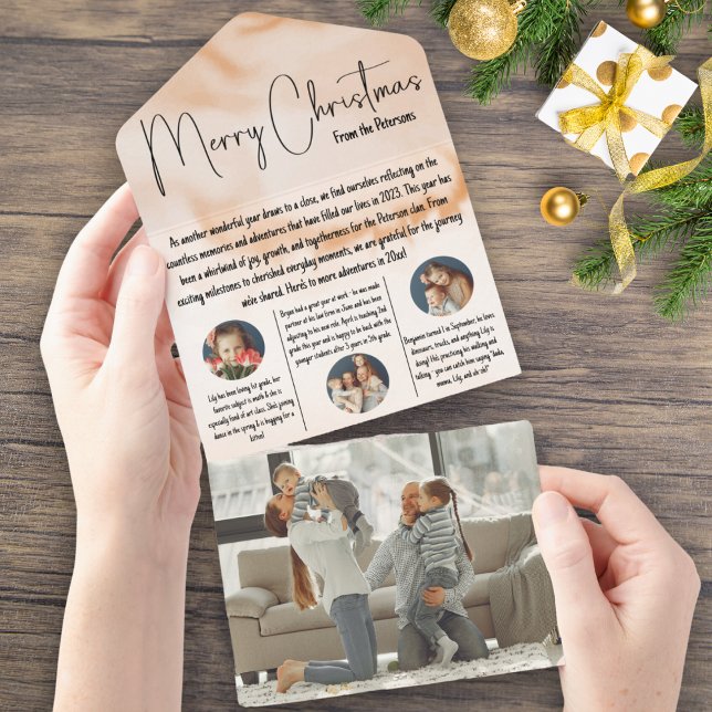 Newsletter der Weihnachtszeitschrift "Watercolor" All In One Einladung (merry christmas year in review happy holiday new year card modern terracotta watercolor photo family)