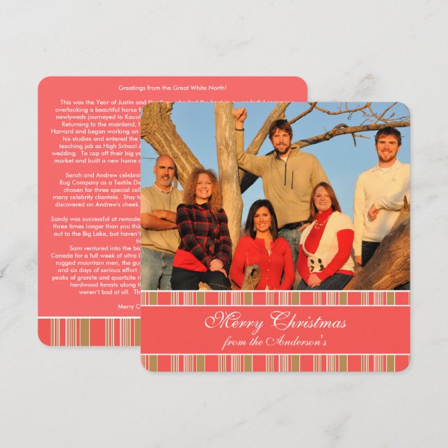 Newsletter sur le dos Coral Stripe Carte de Noël (Devant / Derrière)