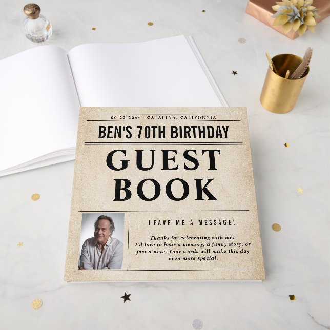 Newspaper Birthday News Funny Humorous Men 70th Gästebuch (Vorderseite offen)