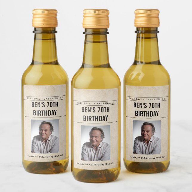 Newspaper Birthday News Funny Humorous Men 70th Weinetikett (Flaschen)