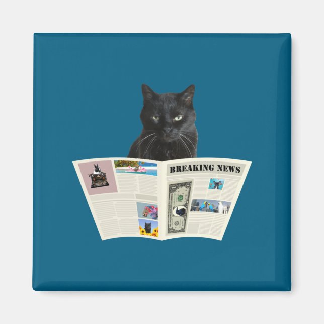 Newspaper Breaking News Black Cat Au Journal  Magnet (Vorne)
