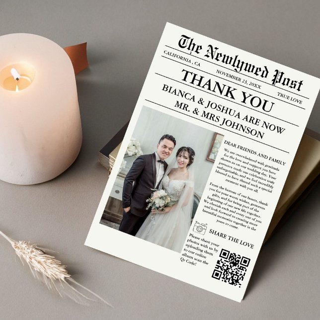 Newspaper Einziges Foto Hochzeit Vielen Dank Einladung (Von Creator hochgeladen)