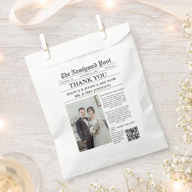Newspaper Einziges Foto Hochzeit Vielen Dank Geschenktütchen (Ausgeschnitten)