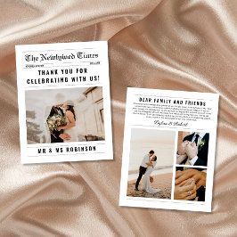 Newspaper Elegant Foto Collage Wedding Vielen Dank Dankeskarte