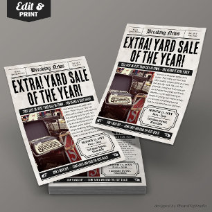 Newspaper Event Flyer   Retro Community Yard Sale