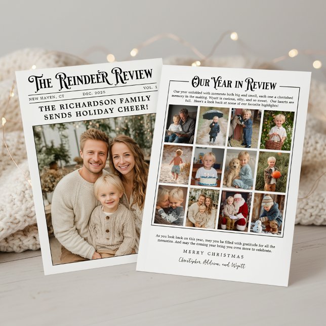 Newspaper Family Year in Review Foto Weihnachten (Front & Back view)