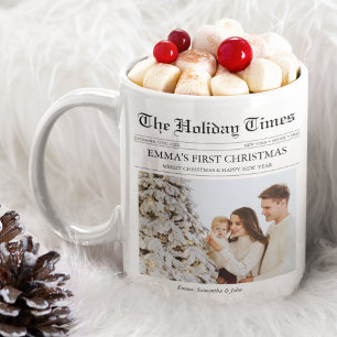 Newspaper First Christmas Baby Family Foto Einziga Kaffeetasse