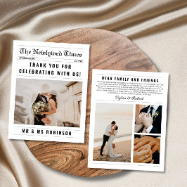 Newspaper FotoCollage Elegant Wedding Vielen Dank Karte