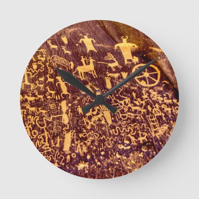 Newspaper Rock Amerikanische Ureinwohner Utah Runde Wanduhr (Vorderseite)