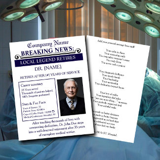 Newspaper Style Doctor Retirement Card | Custom Einladung