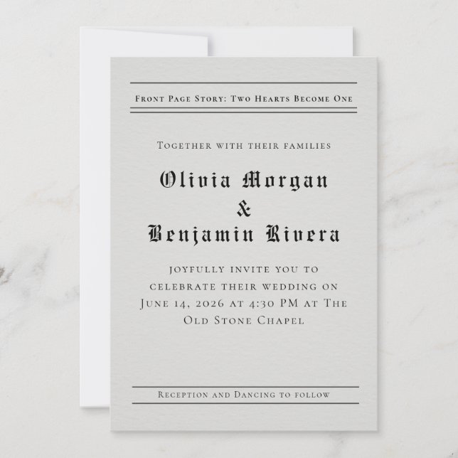 Newspaper-Style Wedding Invitation (Devant)