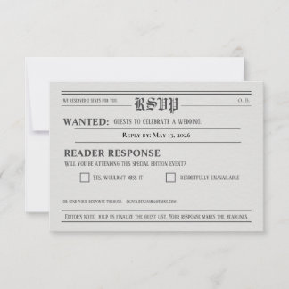 Newspaper-Style Wedding RSVP Response card Karte