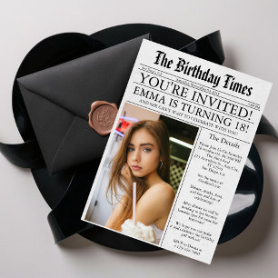 Newspaper Unique Fun Foto 18. Geburtstagsparty Einladung