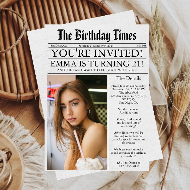 Newspaper Unique Fun Foto 21. Geburtstag Party Einladung (Von Creator hochgeladen)