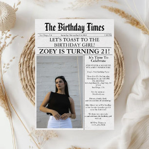 Newspaper Unique Fun Foto 21. Geburtstag Party Einladung