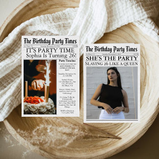 Newspaper Unique Fun Foto 26. Geburtstagsparty Einladung