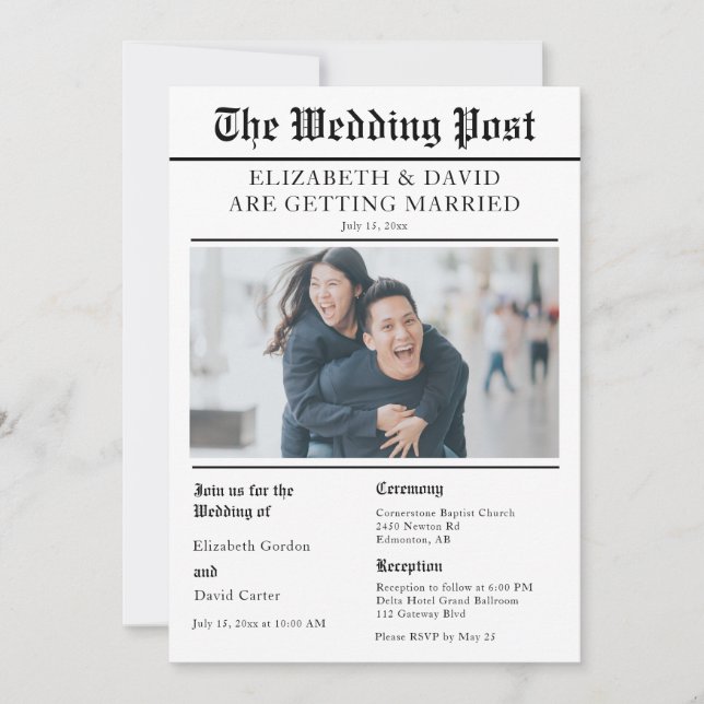 Newspaper Wedding Foto Einladung (Vorderseite)