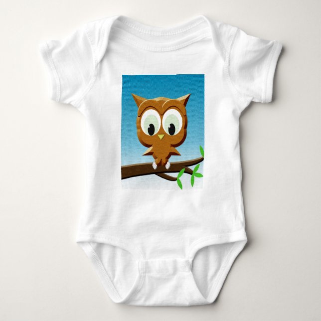Newsprint Cartoon Owl Baby Strampler (Vorderseite)
