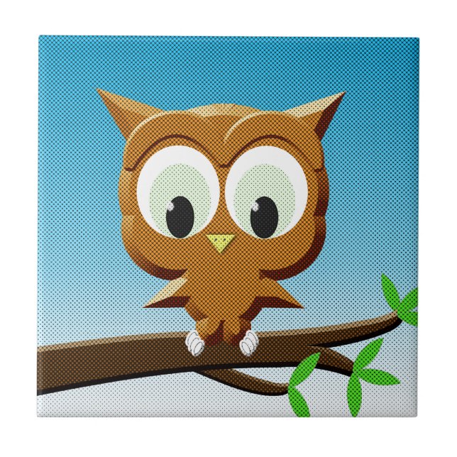 Newsprint Cartoon Owl Fliese (Vorderseite)