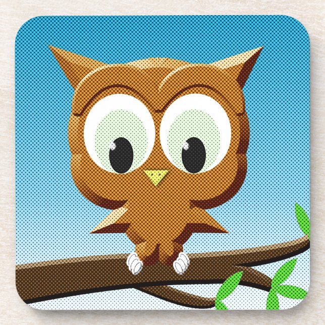Newsprint Cartoon Owl Getränkeuntersetzer (Vorderseite)