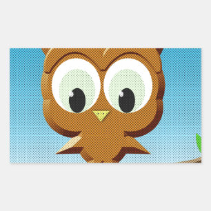 Newsprint Cartoon Owl Rechteckiger Aufkleber
