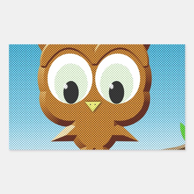 Newsprint Cartoon Owl Rechteckiger Aufkleber (Vorderseite)